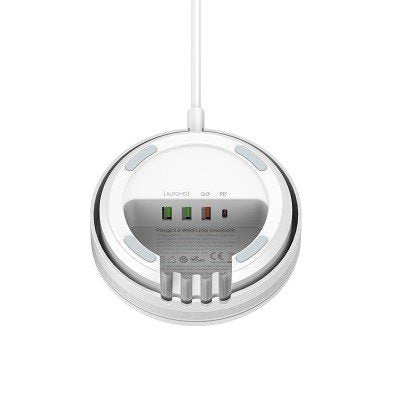 LDNIO Desktop Wireless Charging Station AW003 5 In 1 charging station with 15W wireless + PD30W+ QC18W+2Auto-ID Total 32W Fast charger.