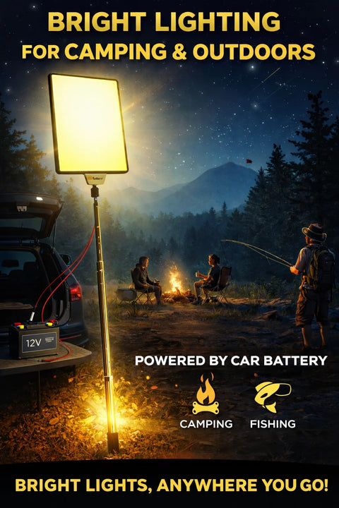 KKF 46W Telescopic LED Camping Light, 3.5m Adjustable Pole, 4500 Lumens, Remote Control & 8 Lighting Modes, 12V Car Battery Compatible for Outdoor Work, Camping & Emergency Lighting