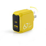 AOHI Magcube 67W Dual-Port GaN Charger Foldable PD Fast Charging USB-C USB-A Yellow Black
