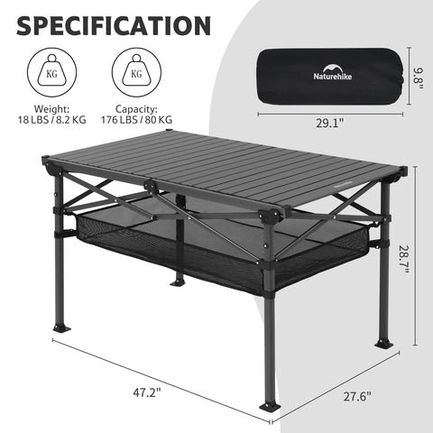 Naturehike Simple Star H01 Foldable Table - Black (120*70*73)