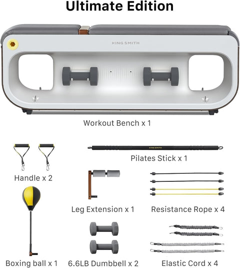 KINGSMITH Weight Bench with Cable System, Adjustable Workout Bench with Dumbbell Rack for Home Gym Strength Training