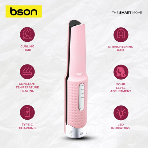 BSON Lock Hair Styler - Wireless Straightener & Curler with Heat Adjustment
