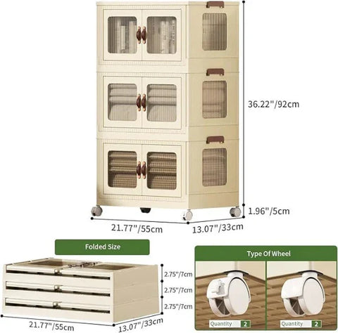 Multifunction eco-friendly storage organizer boxes plastic folding storage cabinet, 3 drawer cabinet size 56*34*93cm