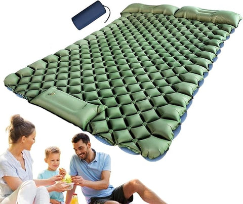 Double Inflatable Camping Air Mattress with Built-In Foot Pump & Dual Pillows – 200 × 120 cm