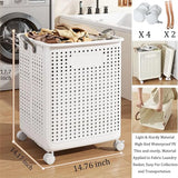 • Khamsan 55L Large Rolling Laundry Basket, Foldable with Handle