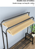 Double Layer Metal Clothes Rack with Wheels