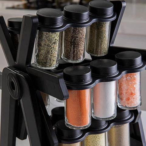 Rotating Spice Rack Organizer with 18 Glass Jars