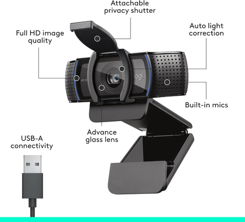 Logitech, C920S HD Pro Webcam with Privacy Shutter