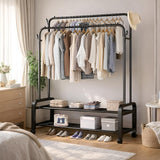 Double Layer Metal Clothes Rack with Wheels