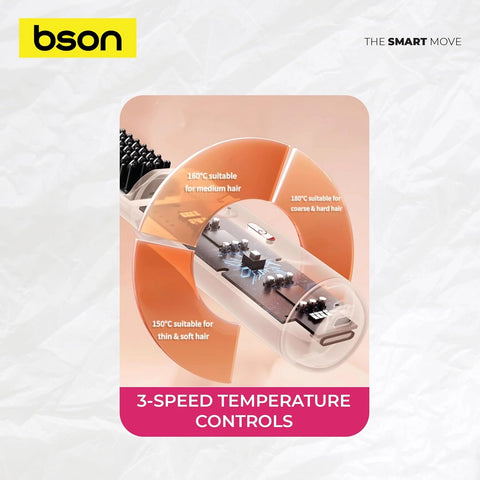 BSON 2-in-1 Hair Comb & Straightener/Curling Iron - Cordless & Adjustable Heat