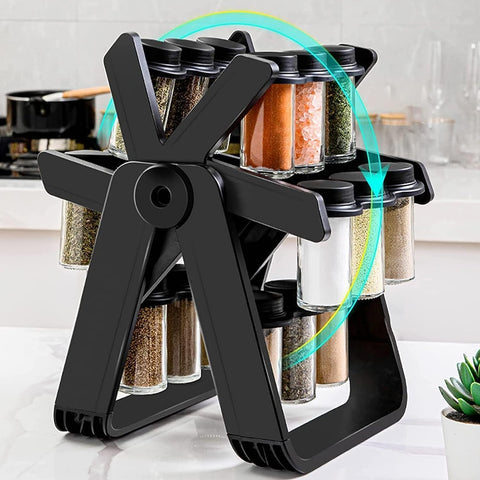 Rotating Spice Rack Organizer with 18 Glass Jars