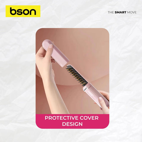 BSON 2-in-1 Hair Comb & Straightener/Curling Iron - Cordless & Adjustable Heat