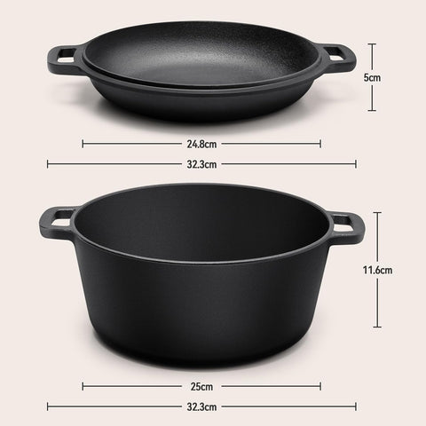 Westinghouse 5-Quart Pre-Seasoned Cast Iron Dutch Oven with 10.25-Inch Skillet Lid – Black
