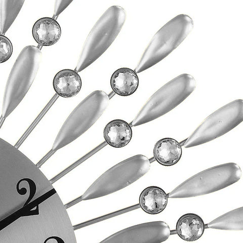 Modern Decorative Sunburst Wall Clock with Crystal Accents, Bold Numerals & Silent Quartz Sweep Movement