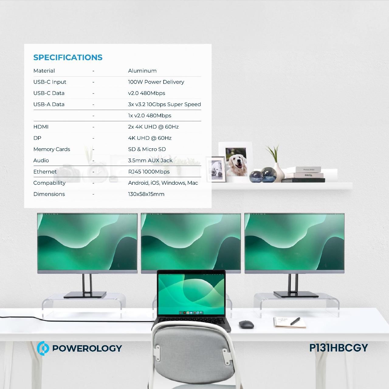 Powerology, 13-in-1 USB-C Hub, 4K HDMI, 100W PD, Ethernet, SD/MicroSD, 3.5mm AUX Powerology, 13-in-1 USB-C Hub, 4K HDMI, 100W PD, Ethernet, SD/MicroSD, 3.5mm AUX