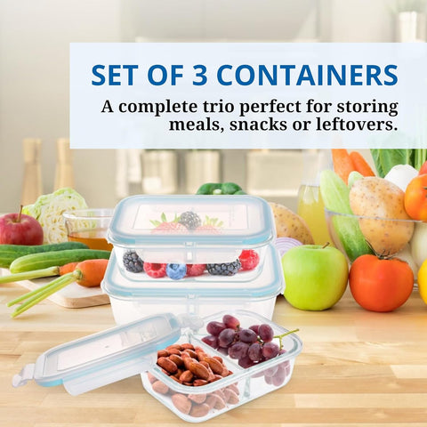 Westinghouse, 3-Piece Glass Food Storage Container Set - Airtight Lids - 1050ml Each