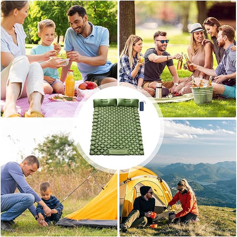 Double Inflatable Camping Air Mattress with Built-In Foot Pump & Dual Pillows – 200 × 120 cm
