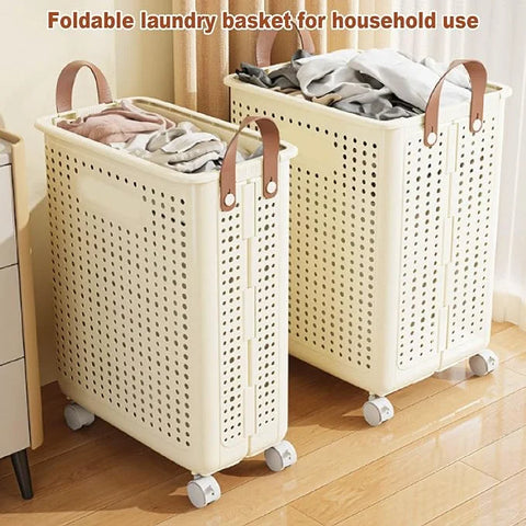 • Khamsan 55L Large Rolling Laundry Basket, Foldable with Handle