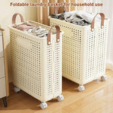 • Khamsan 55L Large Rolling Laundry Basket, Foldable with Handle
