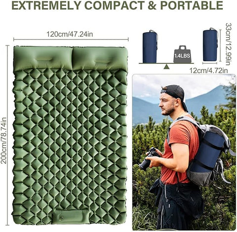 Double Inflatable Camping Air Mattress with Built-In Foot Pump & Dual Pillows – 200 × 120 cm