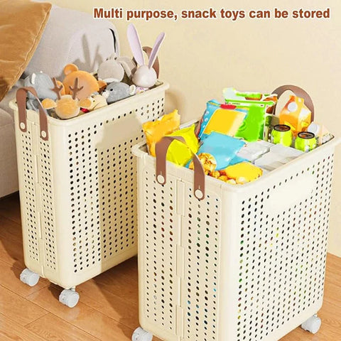 • Khamsan 55L Large Rolling Laundry Basket, Foldable with Handle