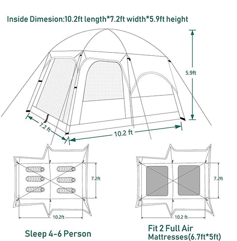 Foldable Family Camping Tent with Carry Bag – 8–10 Persons