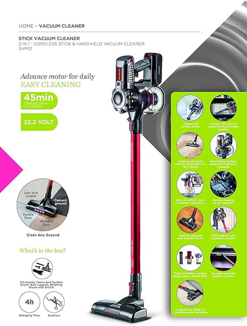 Kenwood Vacuum Cleaner Cordless Grey/Red - SVM12.000RD