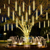 KKF 8-Tube LED Meteor Shower Rain Lights with Cascading Effect, AC Powered, Waterproof Design for Outdoor & Indoor Decorations - 30 cm Each (Warm White Color)