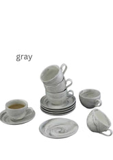 طقم فنجان ماربل 100 مل 6 قطع مع أطباق