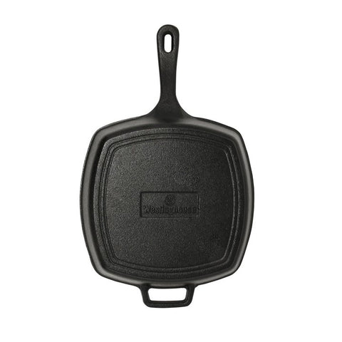 Westinghouse 10.5-Inch Pre-Seasoned Cast Iron Square Grill Pan – Black