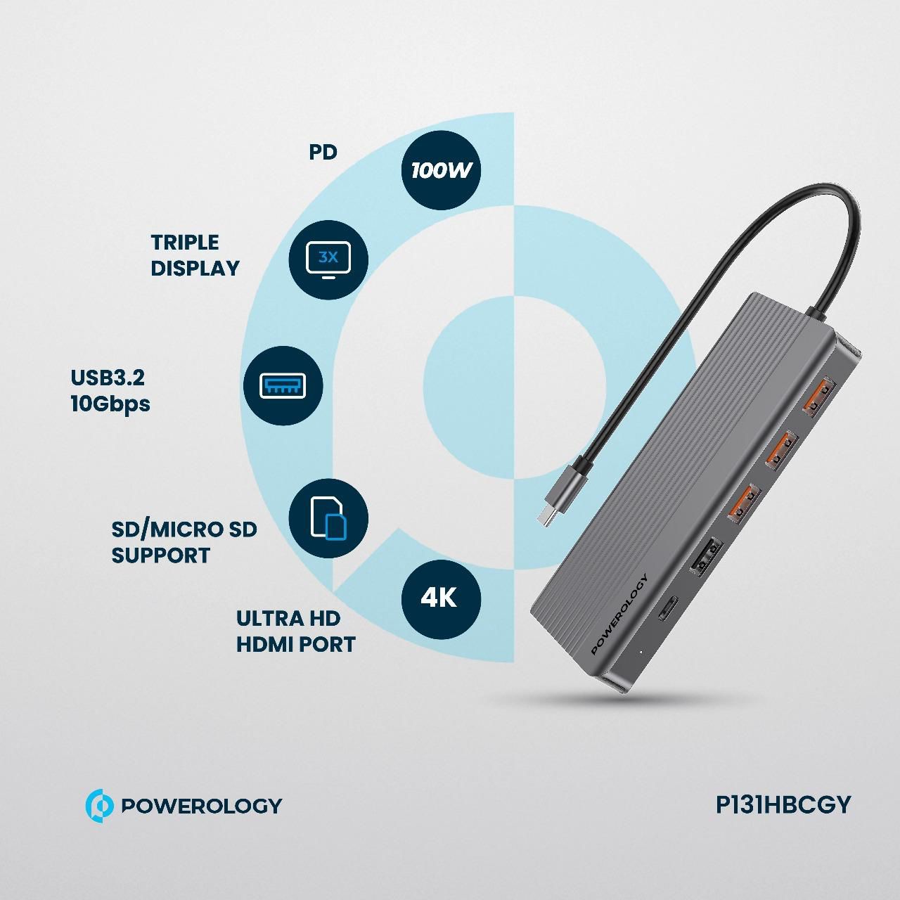 Powerology, 13-in-1 USB-C Hub, 4K HDMI, 100W PD, Ethernet, SD/MicroSD, 3.5mm AUX Powerology, 13-in-1 USB-C Hub, 4K HDMI, 100W PD, Ethernet, SD/MicroSD, 3.5mm AUX