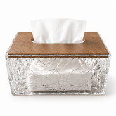 Luxury Acrylic Tissue Box Holder with Wooden Top – Gray | K2852