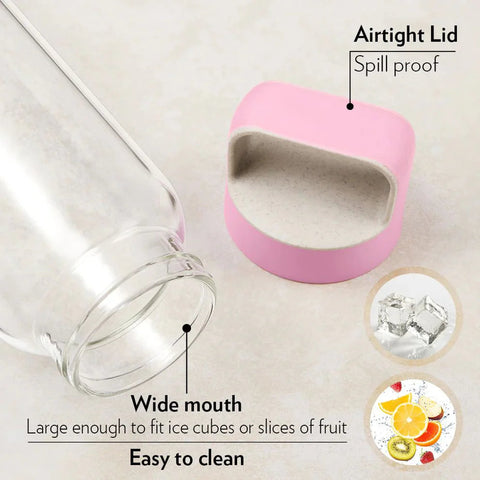 Borosil Borosilicate Glass Water Bottle with Leakproof Airtight Lid, Fridge Safe Wide Mouth Clear Bottle