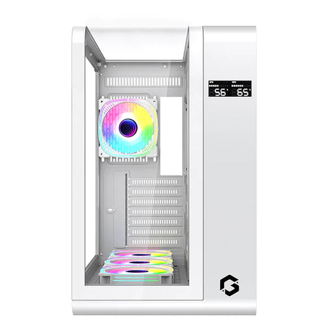 GAMEON Infinity Midnight Series ARGB Mid Tower Gaming Case - White (4 ARGB Fans Included)