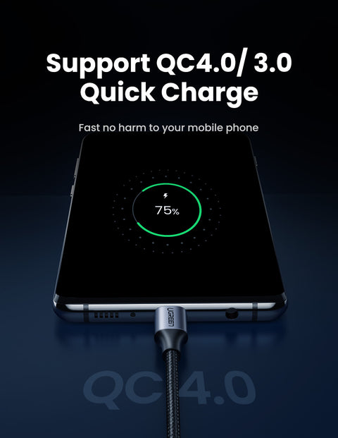 UGREEN US261, USB-C to USB-C Round Cable Nickel Plating Aluminum Shell 1m - Gray & Black