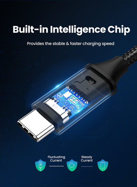 UGREEN US261, USB-C to USB-C Round Cable Nickel Plating Aluminum Shell 1m - Gray & Black