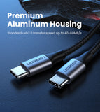 UGREEN US261, USB-C to USB-C Round Cable Nickel Plating Aluminum Shell 1m - Gray & Black