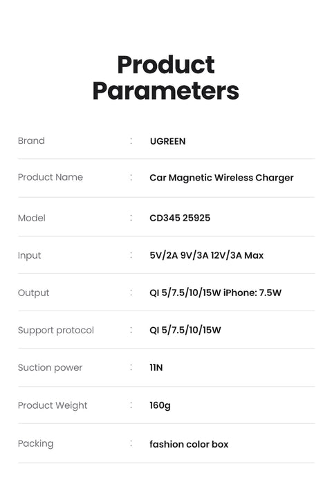 UGREEN CD345, Magnetic Car Wireless Charger 15W - Black