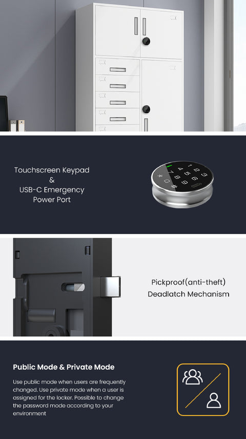 Gopeta E60CT, Smart Locker and Cabinet Lock with Touchscreen, Card & Passcode Access