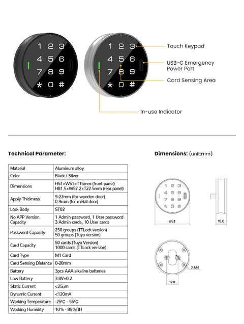 Gopeta E60CT, Smart Locker and Cabinet Lock with Touchscreen, Card & Passcode Access