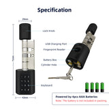 Gopeta, Smart Cylinder Lock for Wooden Doors with TUYA Bluetooth App, Fingerprint, Card & Passcode