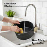 Daewoo Granite Casserole Pot with Lid Black & Brown (32, 28, 24 cm)