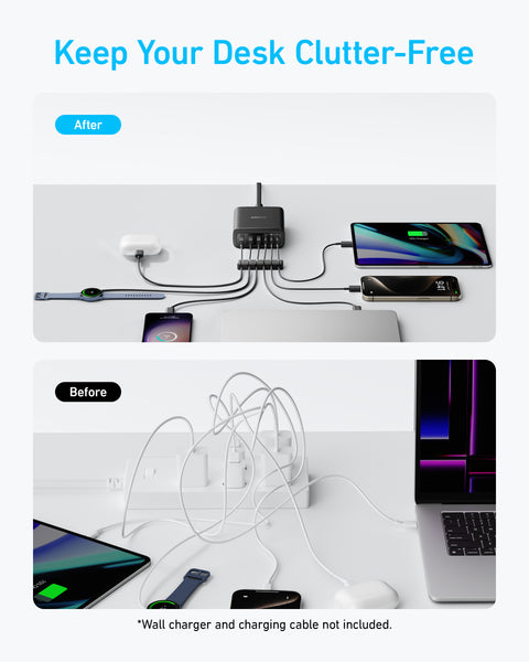 Anker 112W 6-Port GaN Charger – 3 USB-C & 3 USB-A Desktop Charging Station (Black)