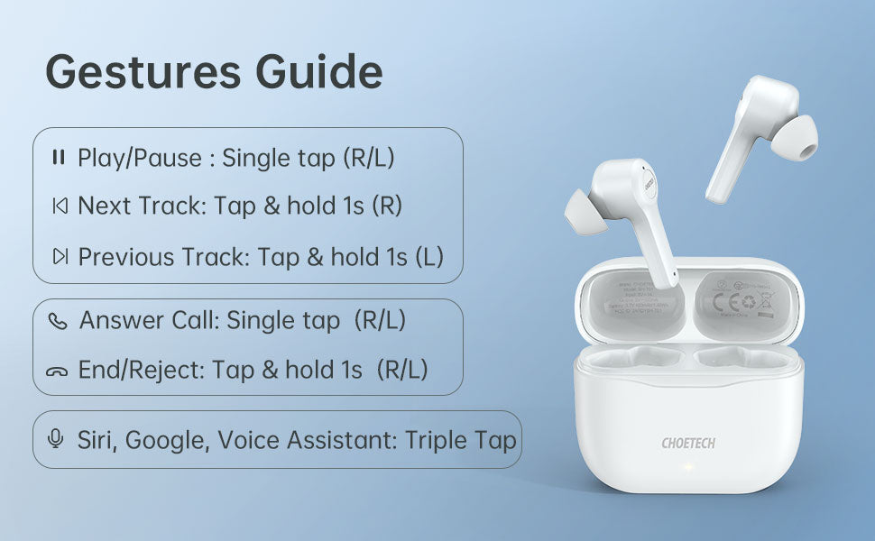 Choetech True Wireless Earbuds, White BH-T01-WH Choetech True Wireless Earbuds, White BH-T01-WH