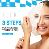 Korean ELLE Anti-Aging Hyaluron Moisture Mask 3-Step Care Kit - Hydrating Ampoule, Moisture-Boosting Mask, Night Cream - Deep Hydration, Skin Firming, Wrinkle Reduction, All Skin Types- 4 Packs