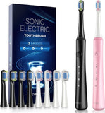 ATMOKO Sonic Duo Electric Toothbrush, Rechargeable with 40000VPM, Includes 8 Brush Heads-HP42A, Black&pink