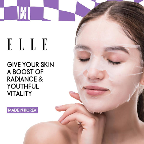Korean ELLE Youth Boosting Serum Mask β Anti-Aging, Hydrating, Brightening & Firming Face Mask β Infused with Peptides, Hyaluronic Acid, and Niacinamide for Youthful Skin- 4 Packs