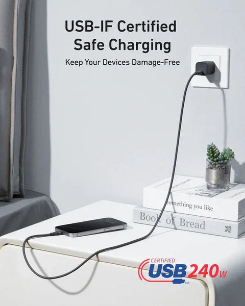 أنكر 1.8م/6قدم، USB-C إلى USB-C 240 واط، معاد تدويره ومضفر، شحن سريع ومتين