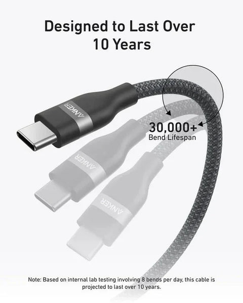 أنكر 1.8م/6قدم، USB-C إلى USB-C 240 واط، معاد تدويره ومضفر، شحن سريع ومتين