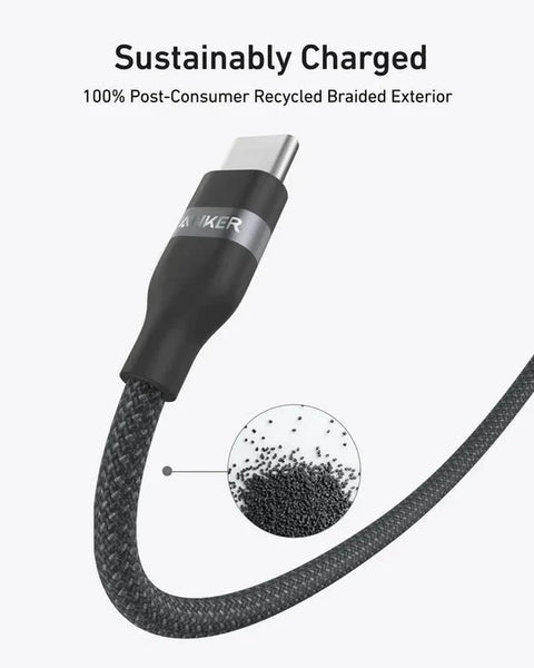 أنكر 1.8م/6قدم، USB-C إلى USB-C 240 واط، معاد تدويره ومضفر، شحن سريع ومتين